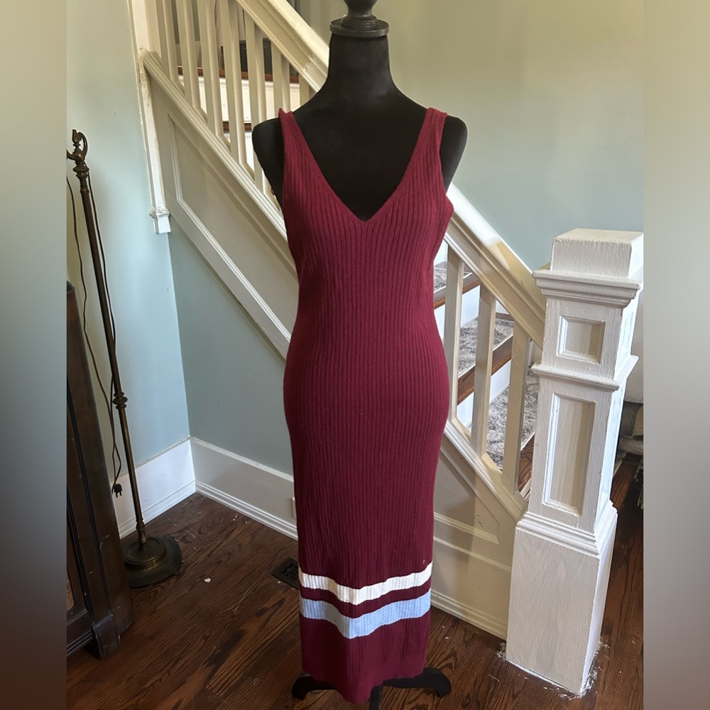 Win win maxi sweater dress burgundy striped size large